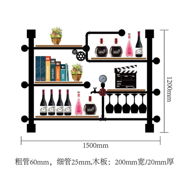 Creative Bottle Organizer for Wine Rack Storage & Display House Decoration Art TV Cabinet Made Of Iron Pipes And Boards