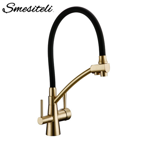 Smesiteli Mat Old Gold Color Osmosis Reverse Tri Flow Water Filter Tap 3 Ways Sink Mixer Three Way Kitchen Put Out Faucet