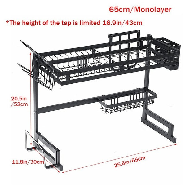 1/2 Layers Multi-use Stainless Steel Dishes Rack Steady Sink Drain Rack Kitchen Organizer Rack Dish Shelf Sink Drying Rack Black