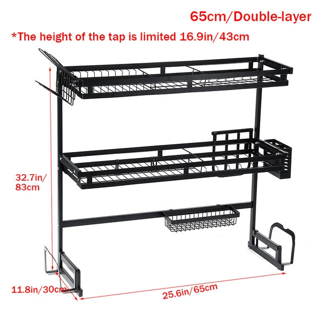 1/2 Layers Multi-use Stainless Steel Dishes Rack Steady Sink Drain Rack Kitchen Organizer Rack Dish Shelf Sink Drying Rack Black