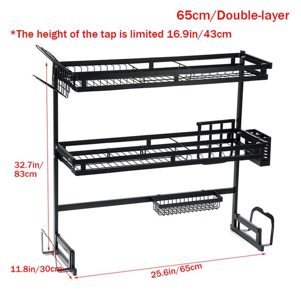 1/2 Layers Multi-use Stainless Steel Dishes Rack Steady Sink Drain Rack Kitchen Organizer Rack Dish Shelf Sink Drying Rack Black