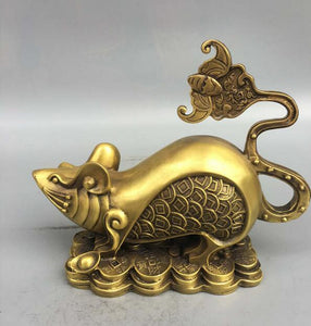 Collection fine workmanship brass wealth gold money rat craft statue