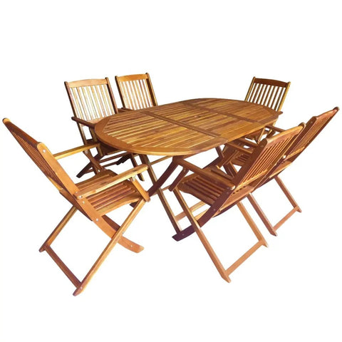 VidaXL 7 Piece Desk And Chairs Folding Outdoor Dining Set Solid Acacia Wood High Quality Outdoor Furniture