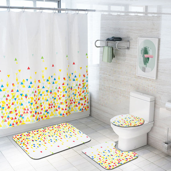 Marble Print Shower Curtain 4 Piece Carpet Cover Toilet Cover Bath Mat Pad Set Bathroom Curtain with 12 Hooks