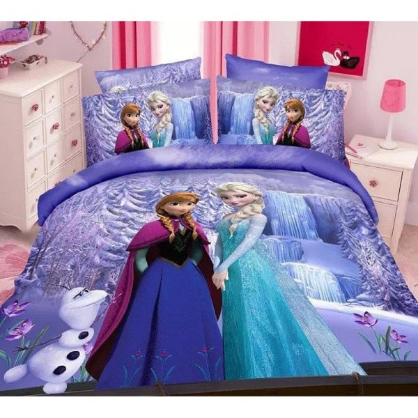 3D Printed Bedding Set Frozen Elsa Anna Rapunzel Princess Girls Boys Single Bedlinen Duvet Cover Pillowcases for 0.9m-1.2m Bed