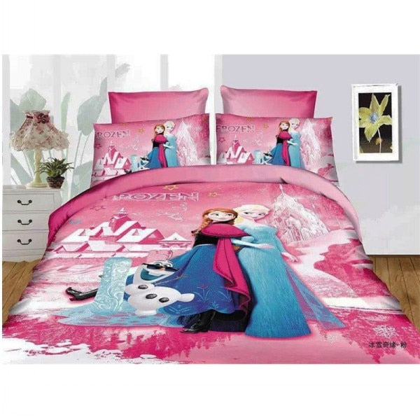 3D Printed Bedding Set Frozen Elsa Anna Rapunzel Princess Girls Boys Single Bedlinen Duvet Cover Pillowcases for 0.9m-1.2m Bed