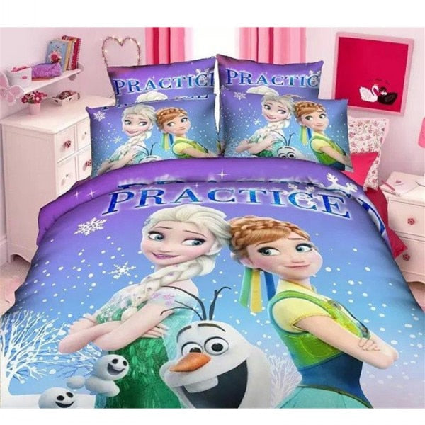 3D Printed Bedding Set Frozen Elsa Anna Rapunzel Princess Girls Boys Single Bedlinen Duvet Cover Pillowcases for 0.9m-1.2m Bed