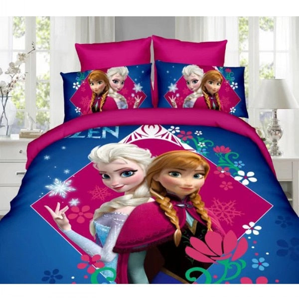 3D Printed Bedding Set Frozen Elsa Anna Rapunzel Princess Girls Boys Single Bedlinen Duvet Cover Pillowcases for 0.9m-1.2m Bed