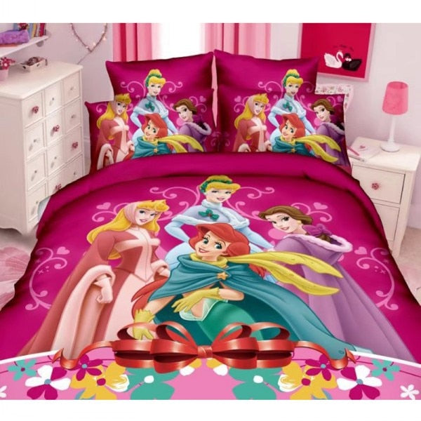 3D Printed Bedding Set Frozen Elsa Anna Rapunzel Princess Girls Boys Single Bedlinen Duvet Cover Pillowcases for 0.9m-1.2m Bed