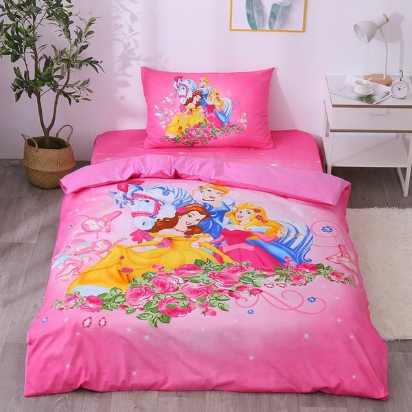 3D Printed Bedding Set Frozen Elsa Anna Rapunzel Princess Girls Boys Single Bedlinen Duvet Cover Pillowcases for 0.9m-1.2m Bed