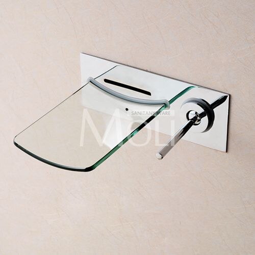 Wall Mounted Chrome Finish Bathroom Faucet Glass Spout Waterfall Basin Faucets Single Handle Sink Tap ML1010G