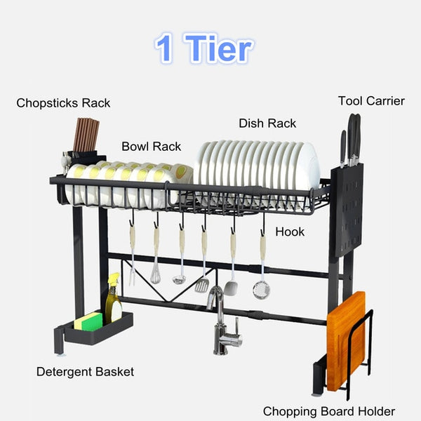 1/2Tier Multi-use Stainless Steel Dishes Rack Dual Sink Drain Rack Adjustable Kitchen Oragnizer Rack Dish Shelf Sink Drying Rack