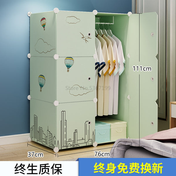 Simple Wardrobe Collection Cabinet Bedroom Rental Storage Removable Imitation Wood Plastic Cloth Wardrobe