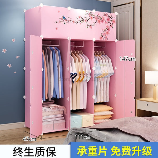 Simple Wardrobe Collection Cabinet Bedroom Rental Storage Removable Imitation Wood Plastic Cloth Wardrobe