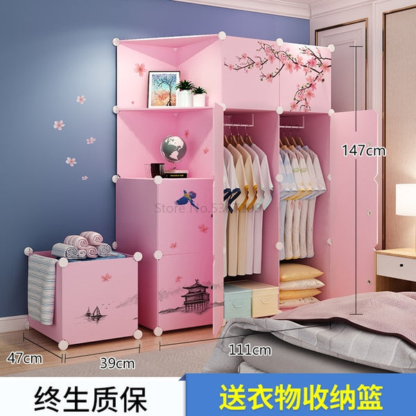 Simple Wardrobe Collection Cabinet Bedroom Rental Storage Removable Imitation Wood Plastic Cloth Wardrobe