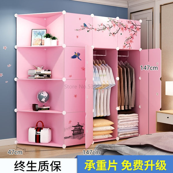 Simple Wardrobe Collection Cabinet Bedroom Rental Storage Removable Imitation Wood Plastic Cloth Wardrobe