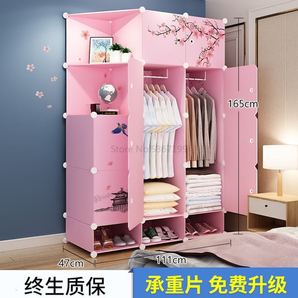 Simple Wardrobe Collection Cabinet Bedroom Rental Storage Removable Imitation Wood Plastic Cloth Wardrobe