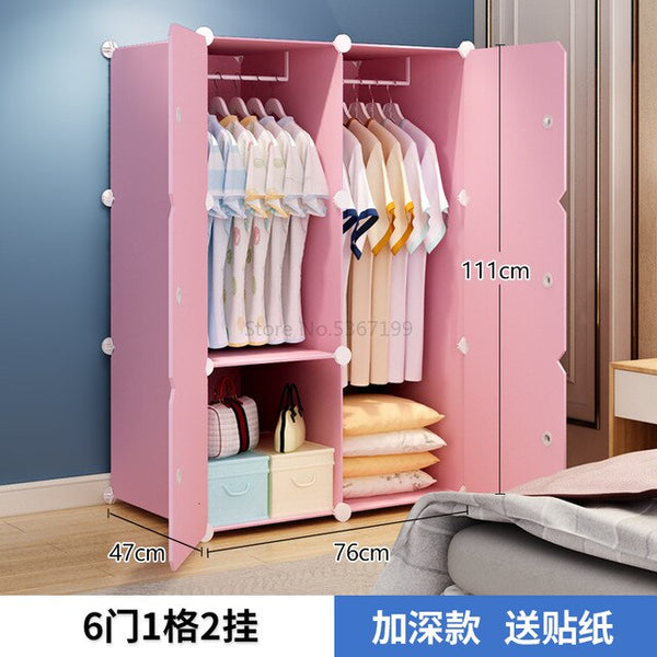 Simple Wardrobe Collection Cabinet Bedroom Rental Storage Removable Imitation Wood Plastic Cloth Wardrobe