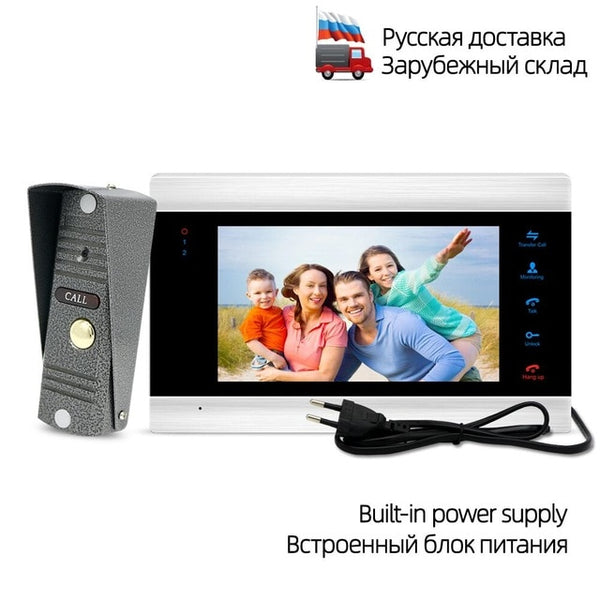 Home Intercom Video Door Phone 7 inch Monitor 1200TVL Doorbell Camera with 16G Memory Card Video Intercom Kit Ship from Russian