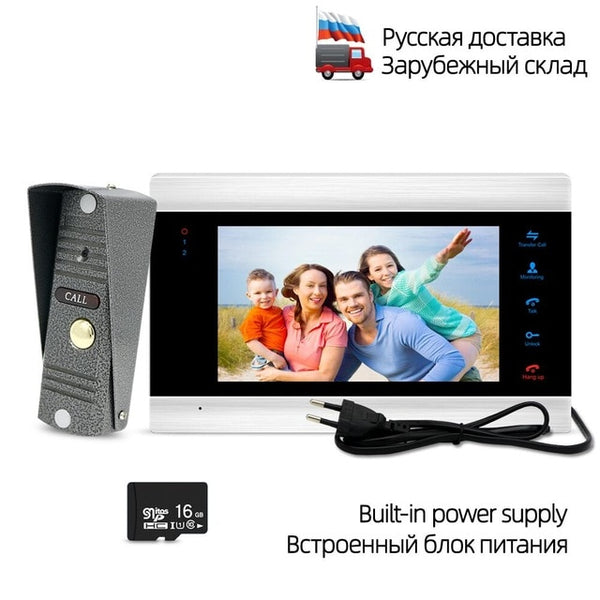 Home Intercom Video Door Phone 7 inch Monitor 1200TVL Doorbell Camera with 16G Memory Card Video Intercom Kit Ship from Russian