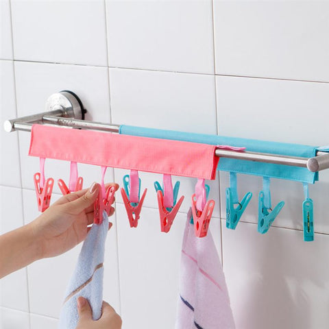 Portable Drying Hanger Travel Clothes Hanger With Clothespin Non-Slip Plastic Towel Socks Hanger for Travel (Random Color)