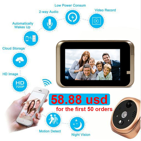 Peephole Doorbell Camera Wifi Monitor APP Control For IOS Andriod HD720P Night Vision PIR Motion Detection Smart Video Doorbell