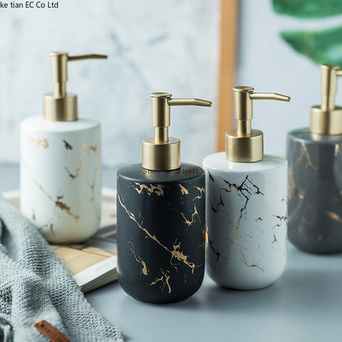 High quality matte marble pattern bathroom soap dispenser ceramic lotion bottle soap dish toothbrush holder mouthwash cup