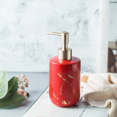 High quality matte marble pattern bathroom soap dispenser ceramic lotion bottle soap dish toothbrush holder mouthwash cup