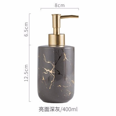 High quality matte marble pattern bathroom soap dispenser ceramic lotion bottle soap dish toothbrush holder mouthwash cup