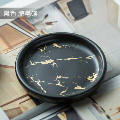 High quality matte marble pattern bathroom soap dispenser ceramic lotion bottle soap dish toothbrush holder mouthwash cup