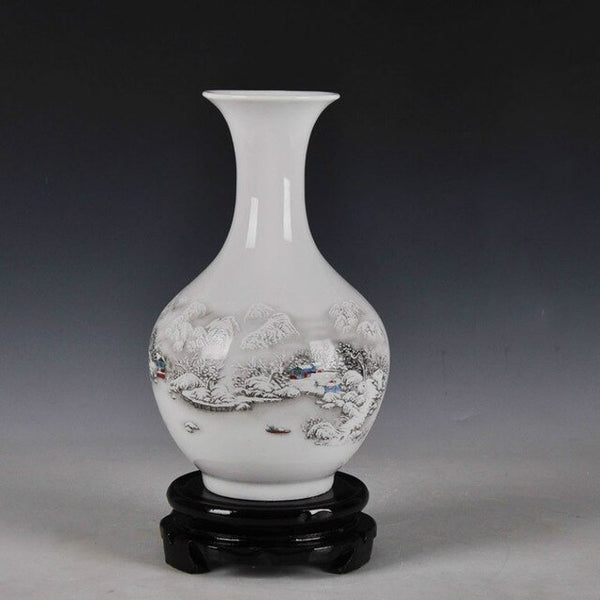 Chinese Style Ancient Snow Scenery White Ceramic Flower Vase Fashion Home Decoration Jingdezhen Porcelain Vases