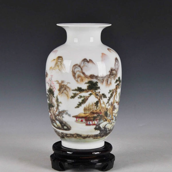 Chinese Style Ancient Snow Scenery White Ceramic Flower Vase Fashion Home Decoration Jingdezhen Porcelain Vases