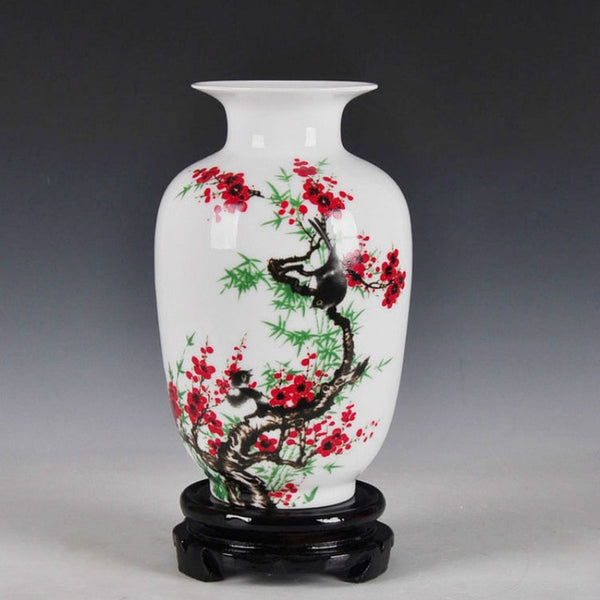 Chinese Style Ancient Snow Scenery White Ceramic Flower Vase Fashion Home Decoration Jingdezhen Porcelain Vases