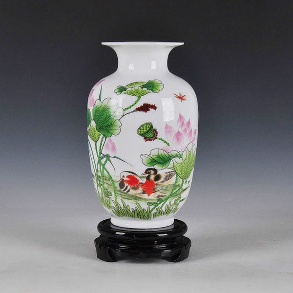 Chinese Style Ancient Snow Scenery White Ceramic Flower Vase Fashion Home Decoration Jingdezhen Porcelain Vases