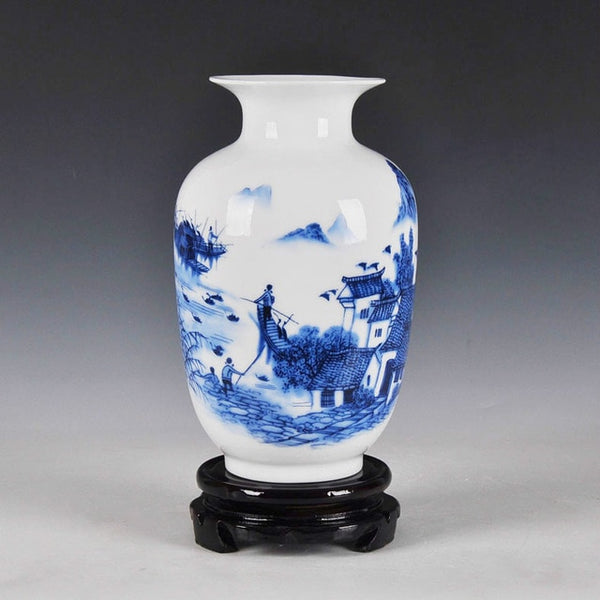 Chinese Style Ancient Snow Scenery White Ceramic Flower Vase Fashion Home Decoration Jingdezhen Porcelain Vases