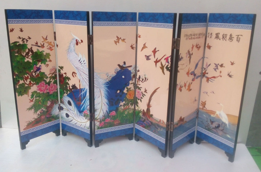 TNUKK  Delicate Chinese lacquer painting by hand *Birds Pay Homage *decorated fold screen.