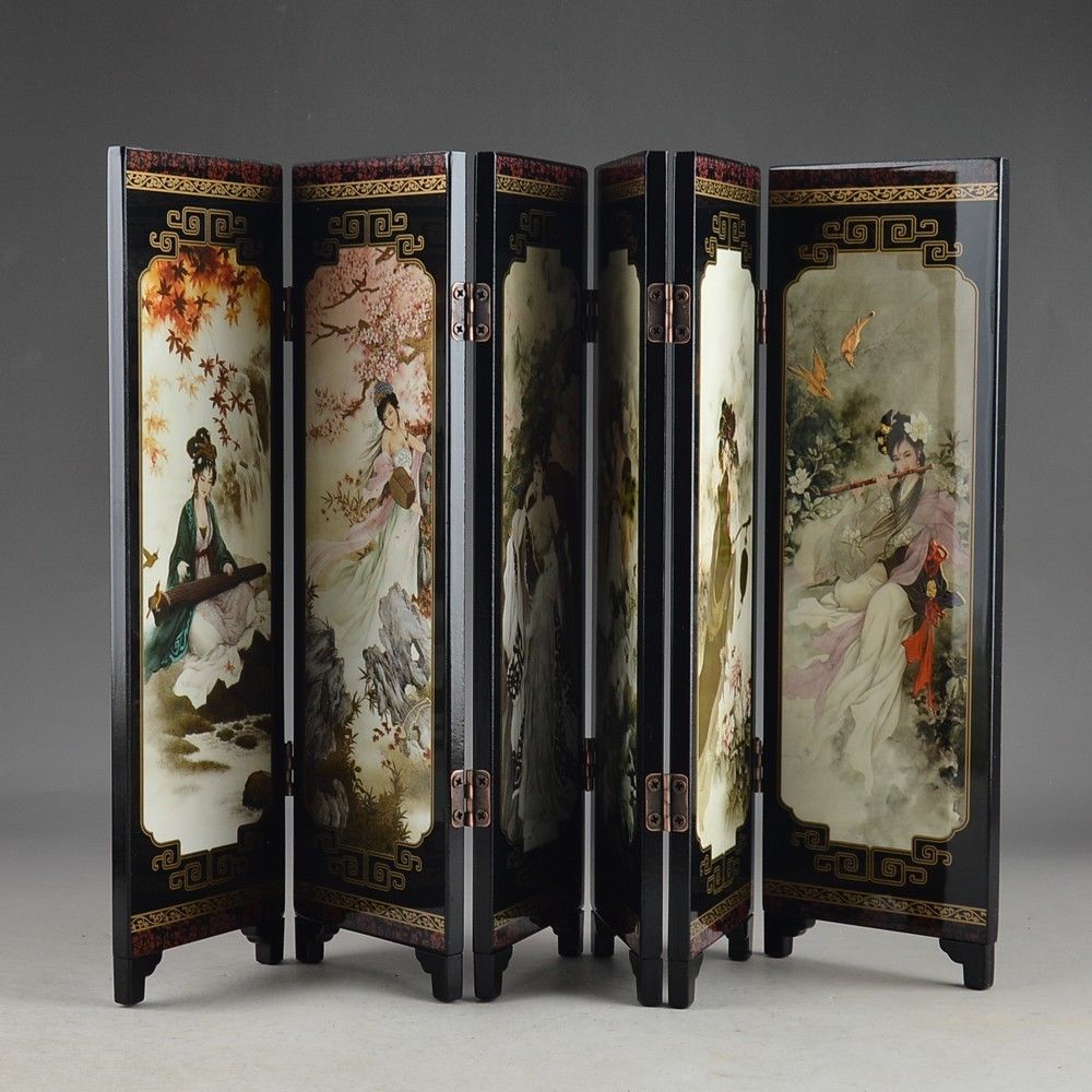 CHINA LACQUER WARE OLD HAND PAINTING BELLE COLLECTIBLES BEAUTY NICE FOLDING SCREEN decoration gift