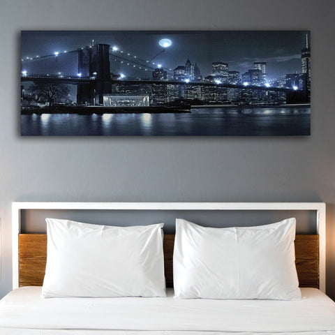 Led wall picture Black and white Brooklyn Bridge with city night moon canvas art image light up HD painting artwork print framed