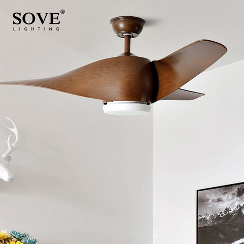 SOVE Brown Vintage Ceiling Fan With Lights Remote Control Ventilador De Techo 220 Volt Bedroom Ceiling Light Fan Lamp LED Bulbs