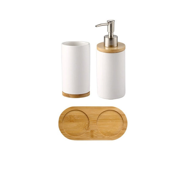 Ceramic Bamboo Bathroom Tumblers Teeth Brushing Cup Bathroom Emulsion Container Kitchen Tableware Dishwashing Liquid Container