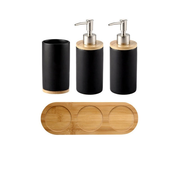 Ceramic Bamboo Bathroom Tumblers Teeth Brushing Cup Bathroom Emulsion Container Kitchen Tableware Dishwashing Liquid Container