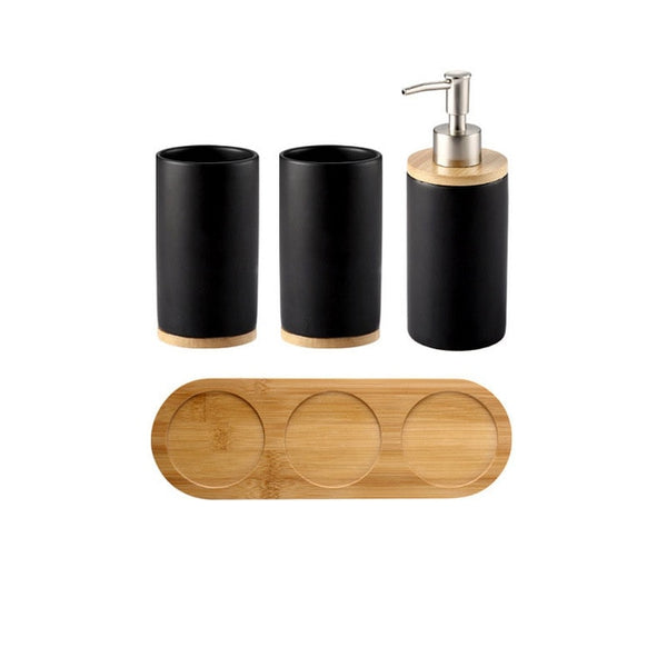 Ceramic Bamboo Bathroom Tumblers Teeth Brushing Cup Bathroom Emulsion Container Kitchen Tableware Dishwashing Liquid Container