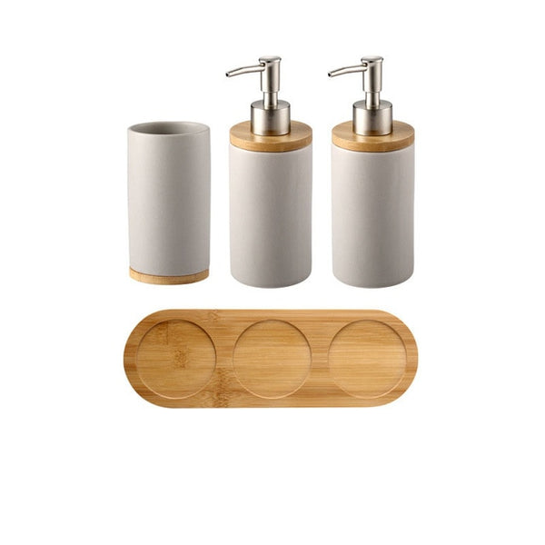 Ceramic Bamboo Bathroom Tumblers Teeth Brushing Cup Bathroom Emulsion Container Kitchen Tableware Dishwashing Liquid Container