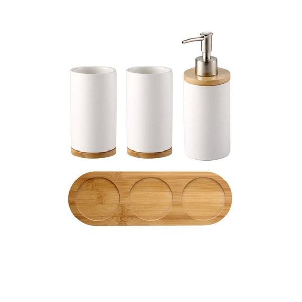 Ceramic Bamboo Bathroom Tumblers Teeth Brushing Cup Bathroom Emulsion Container Kitchen Tableware Dishwashing Liquid Container