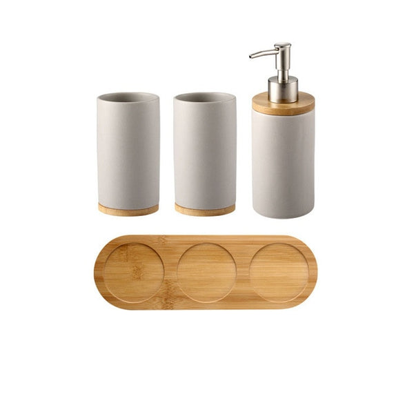 Ceramic Bamboo Bathroom Tumblers Teeth Brushing Cup Bathroom Emulsion Container Kitchen Tableware Dishwashing Liquid Container