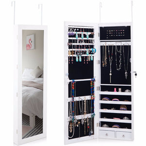 Giantex Wall Door Mounted Mirror Jewelry Cabinet Lockable Armoire Organizer w/ LED Light  Home Furniture HW59439