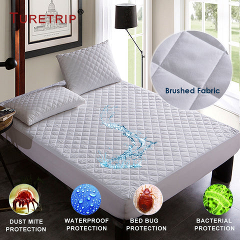 Turetrip Brushed Fabric Quilt Waterproof Mattress Pad Cover Fitted Mattress Protector Colchao Waterproof Sheet Matress Protector