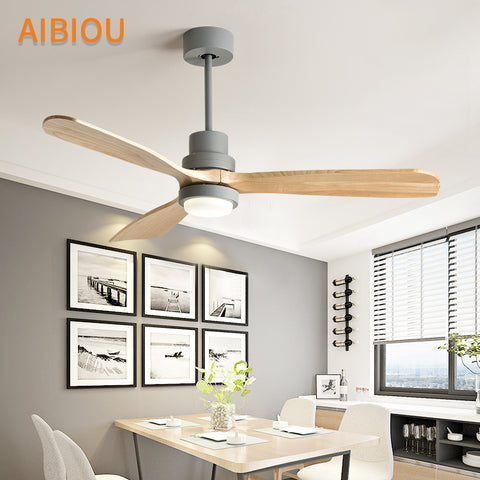 AIBIOU Nordic Style Led Ceiling Fan With Lights Remote Control 220V Ceiling Fans For Living Room Dining Room Wood Fan Lighting